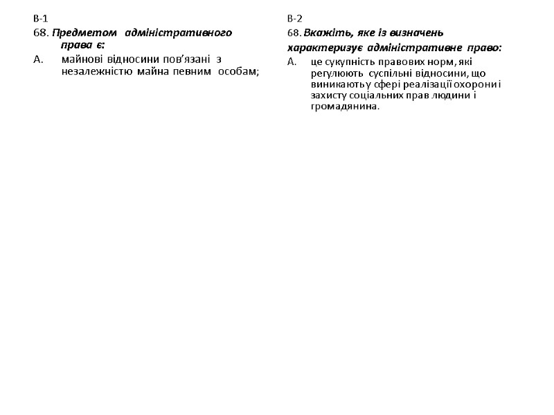 В-1 68. Предметом  адміністративного права є: майнові відносини пов’язані  з незалежністю майна